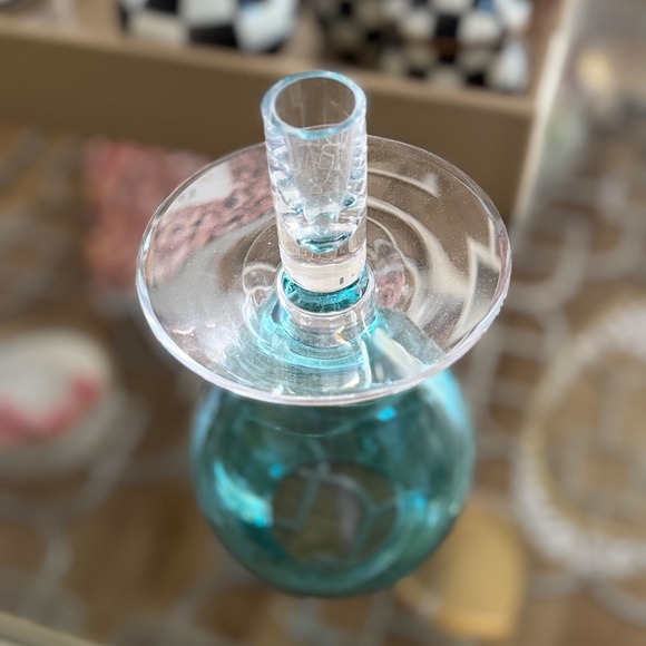 Pasha Bahçe Modern Teal & Clear Glass Candle Holder – Elegant Turkish Home Decor - Picture 3 of 6